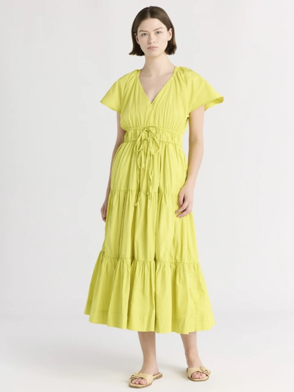 Free Assembly Women's V-Neck Tiered Key Lime Green Cotton Maxi Dress- Size Large